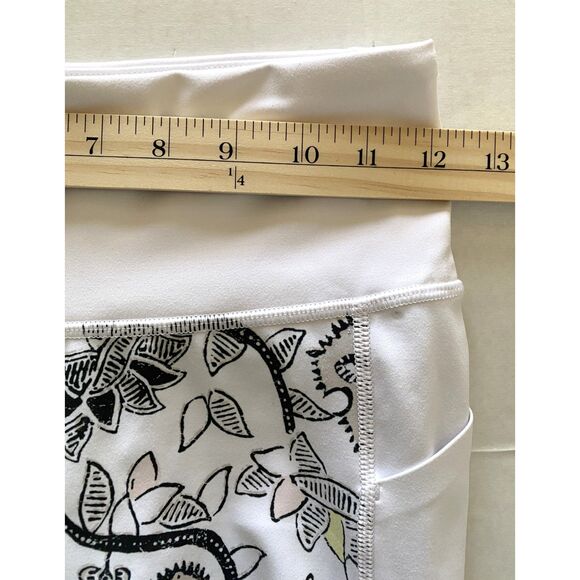 Athleta White Floral Affirmation Leggings Thick Waistband Colorblock Stretch XS - Picture 6 of 10